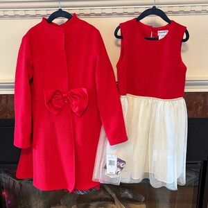 Holiday Red & White Dress & Coat Set Sz 8